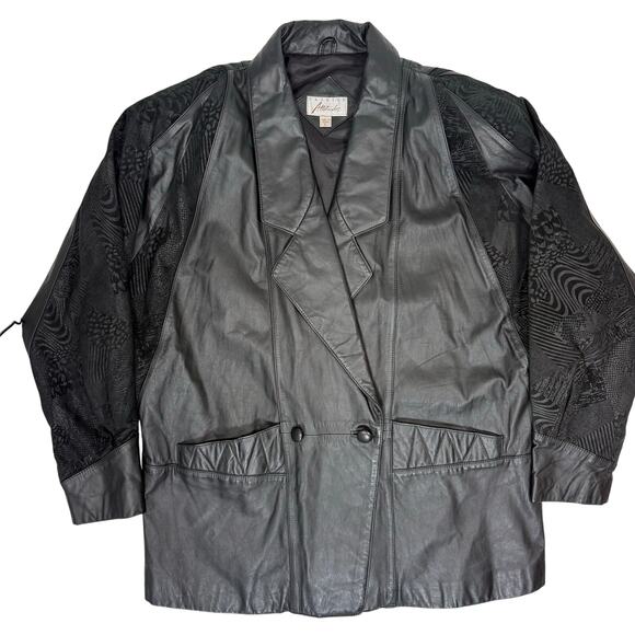 Vintage Fashion Attitudes Oversized Black Leather Jacket Women’s Large - Picture 2 of 10